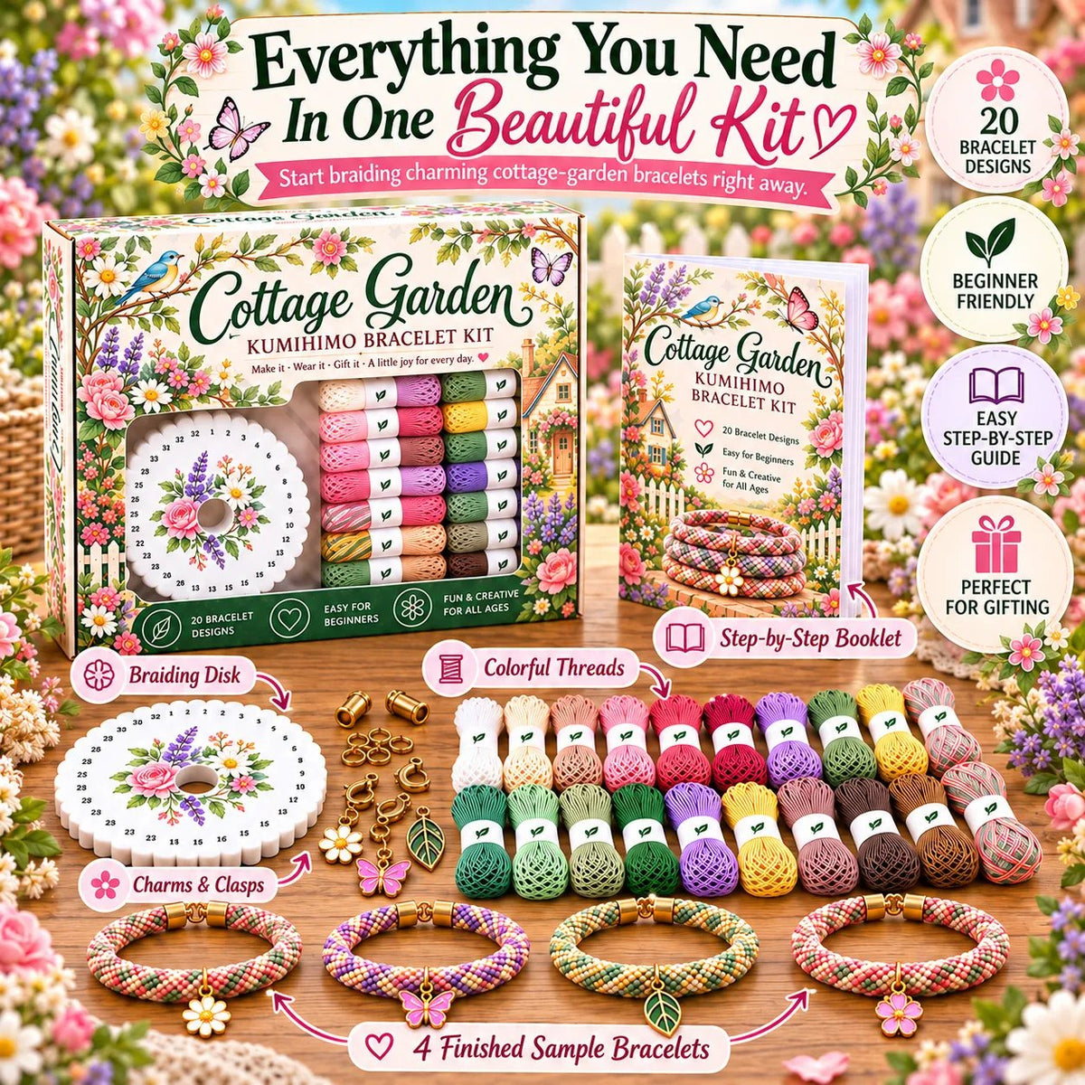 🌸Cottage Garden Kumihimo Bracelet Making Kit – DIY Braided Friendship ...