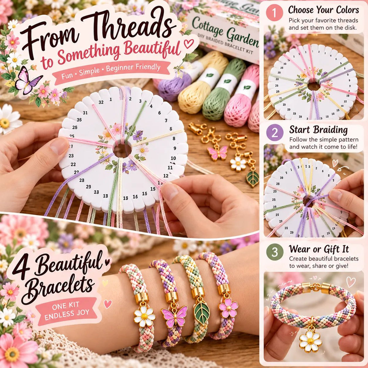 🌸Cottage Garden Kumihimo Bracelet Making Kit – DIY Braided Friendship ...